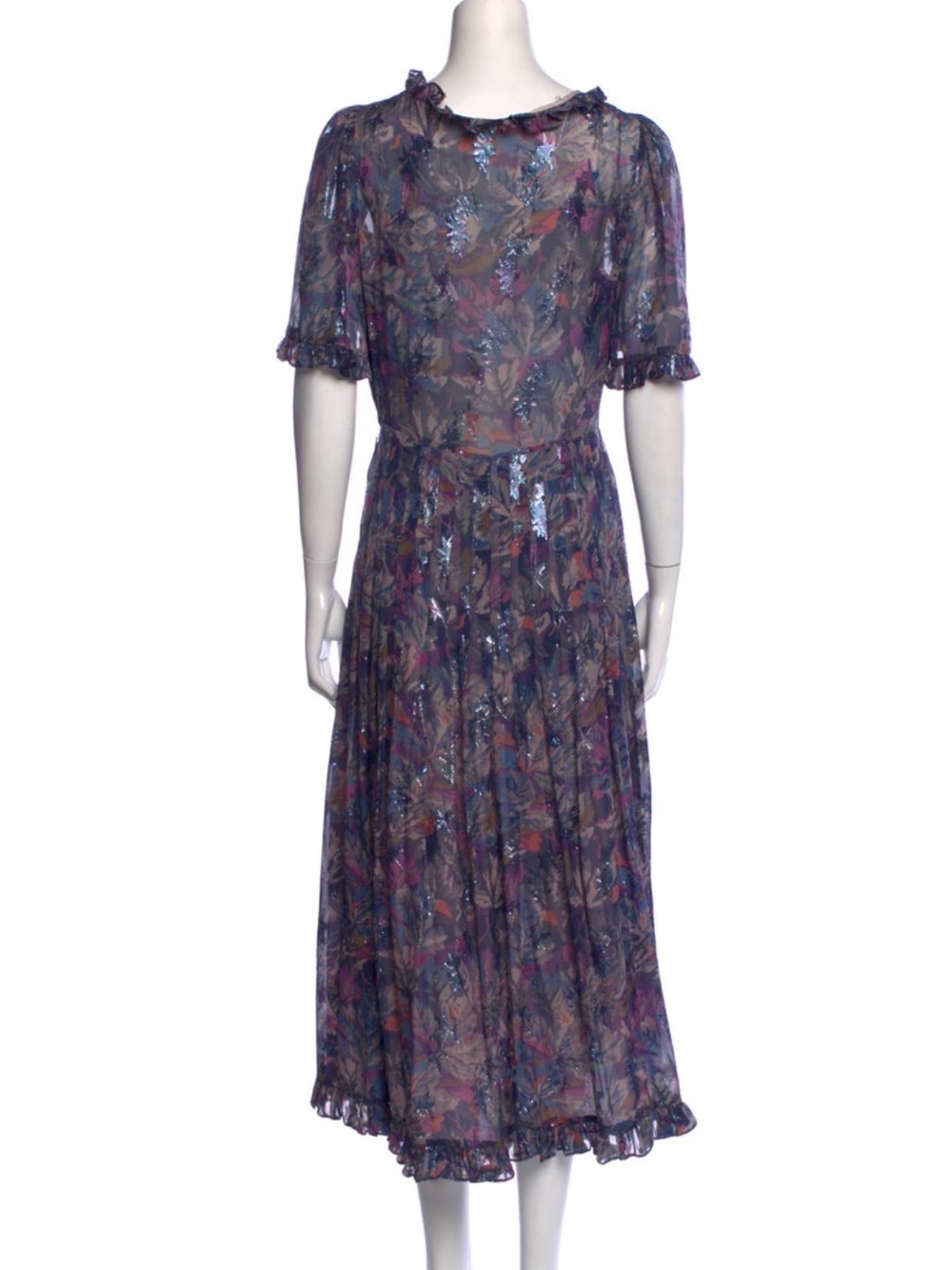 Rebecca Taylor Floral Purple Midi Dress with Shimmer - Picture 3 of 3